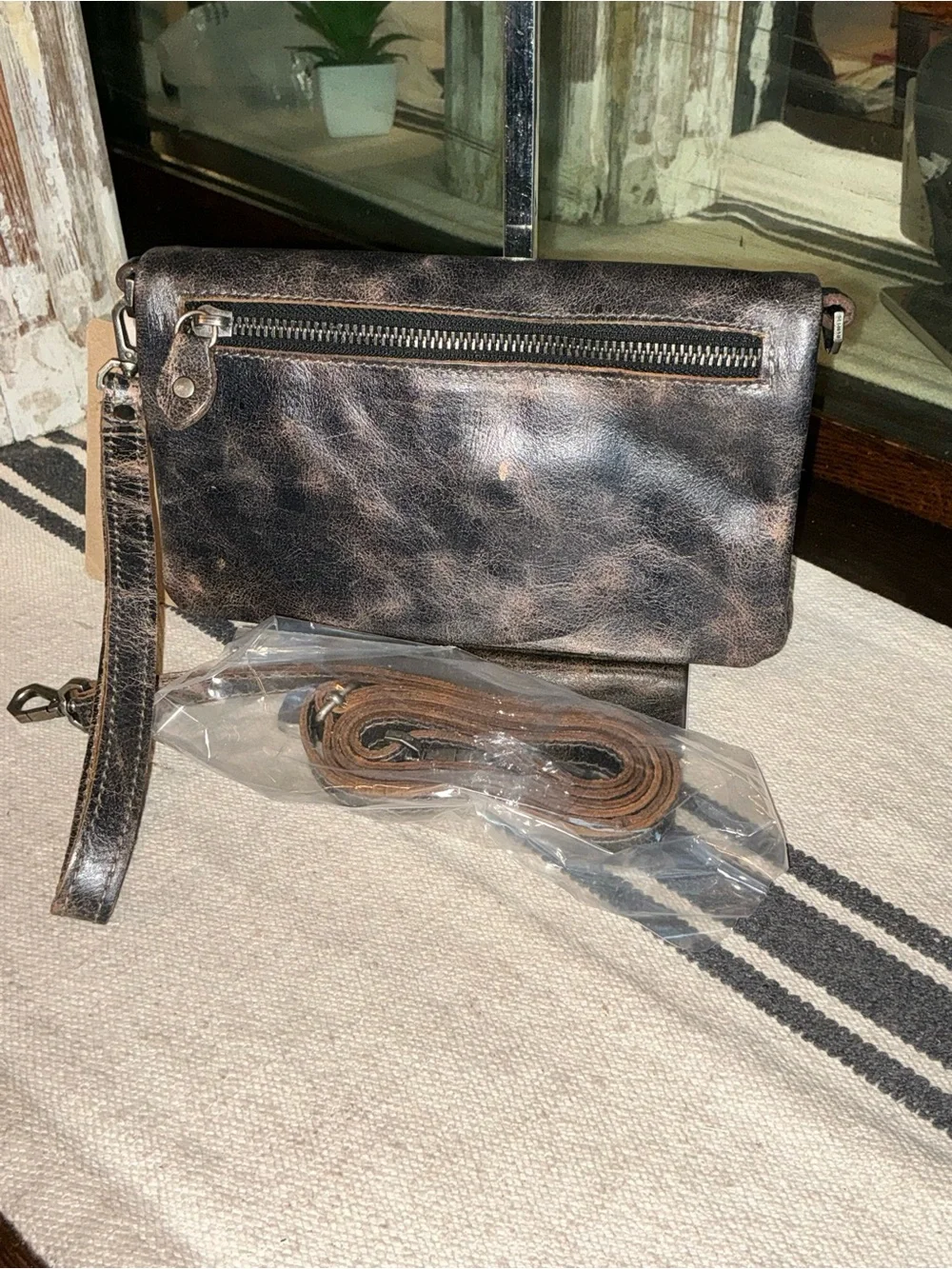 NWT Bed Stu Leather Cadence Wallet Wristlet Crossbody Bag Black Lux MSRP $179